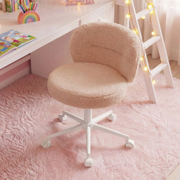 round Armless Vanity Chair with Wheels, Height Adjustable 360° Swivel Desk Chair, Soft Plush Ergonomic Chair for Bedroom Home Study