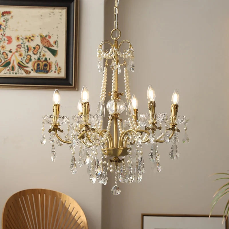 French Luxury Candle Chandelier Foyer Lustre K9 Crystal Pendant Lights French Candle Droplight Home Decor Led Lamparas Lamp