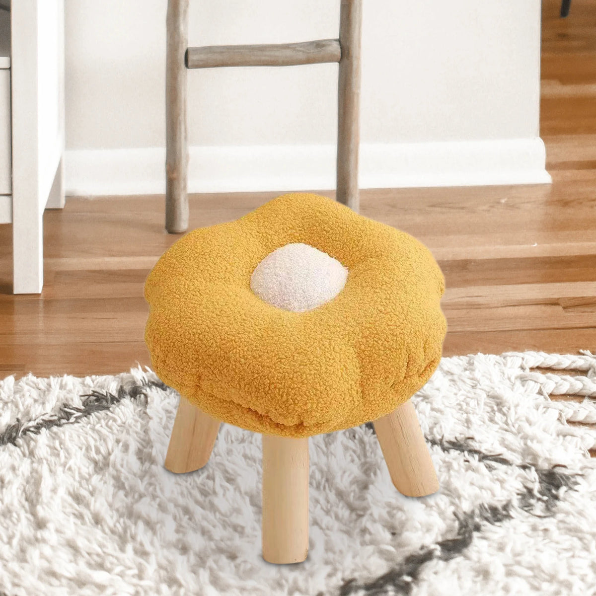 Wooden Small Foot Stool Non Slip Foot Rest under Desk Footrest Ottoman Soft Stool for Playroom Apartment Porch Bedroom