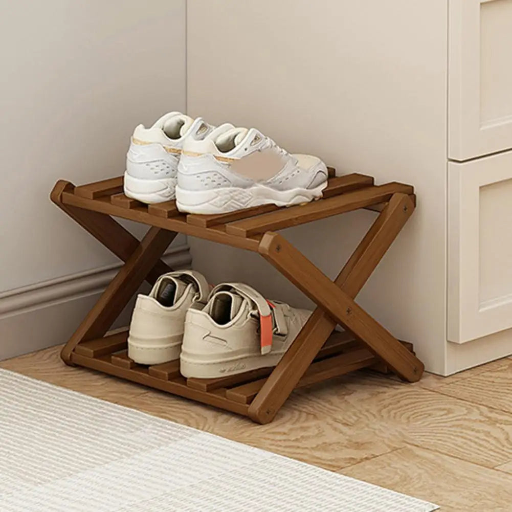 Bamboo Folding Shoe Rack Space Saving Wooden Shoes Organizer Entryway Corner Shelf Stable Construction Large Capacity Cabinet