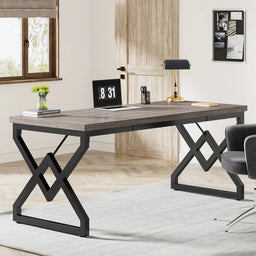 63" Large Industrial Executive Desk with Extra Thickened Tabletop & Metal Frame, Heavy-Duty Home Office Desk
