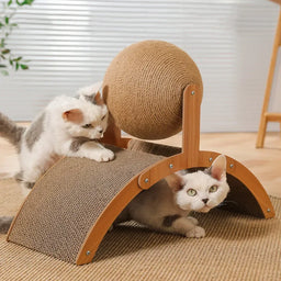 Cat Grinding Paw Toy 2In1 Cat Scratching Ball Wooden Cat Scratcher Sisal Scratch Board Wear-Resistant Solid Wood Scraper for Cat