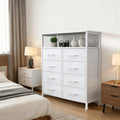 Living Room Wooden Top TV Stand 8 Fabric Drawers Cabinet with Charging Station Raised Shelf Storage Display Furniture