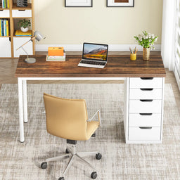 Computer Desk with 5 Drawers, 47 Inches Rustic Brown Home Office Desk with Storage, Modern Simple Laptop Desk Study W