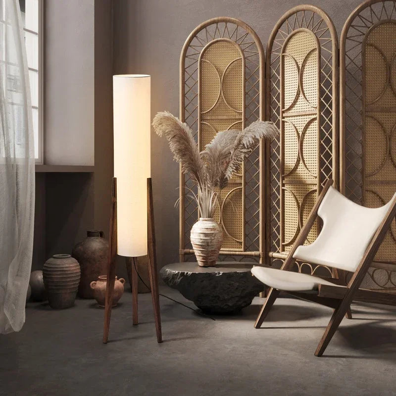 Nordic Solid Wood Fabric Floor Lamp