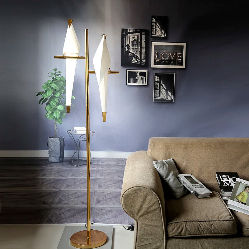 Gold Origami Bird Floor Lamp, 2-Light