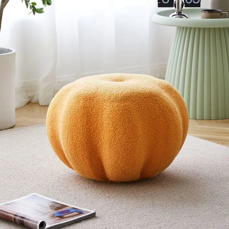 INS Pumpkin Sofa Low Stool Home Simple Teddy Velvet round Stool Bench Balcony Bedroom Lazy Tatami Footstool Hallway Shoe Stool