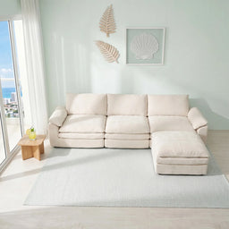Summer Fresh Cream Style Modular Block Sofa, No Assembly Required, Deep Seat Cloud Sofa for Family Theater Room, Breathable Skin-Friendly Fabric Chaise Lounge, Detachable Washable Lazy Cloud Couch for Large Living Room, Multi-Functional Furniture for Apar