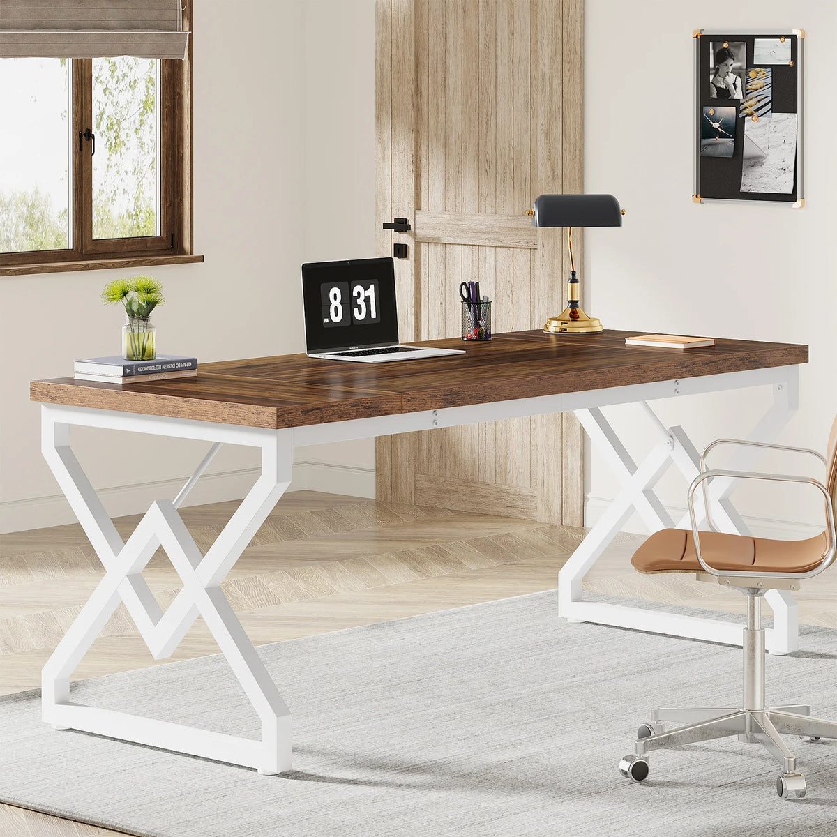 63" Large Industrial Executive Desk with Extra Thickened Tabletop & Metal Frame, Heavy-Duty Home Office Desk