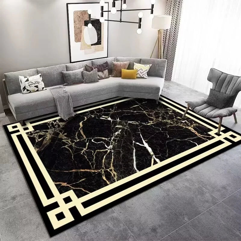Marble Large Carpet for Living Room 160X230 Black Light Luxury Decoration Study Area Rug Washable Y2K Bedroom Home Mats Non-Slip