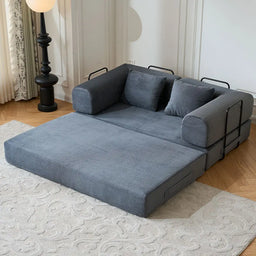 79'' Boneless Couch Foldable Convertible Futon Sleeper Sofa Bed Floor Lounge with L-Shaped Armrests for Living Room Sofas