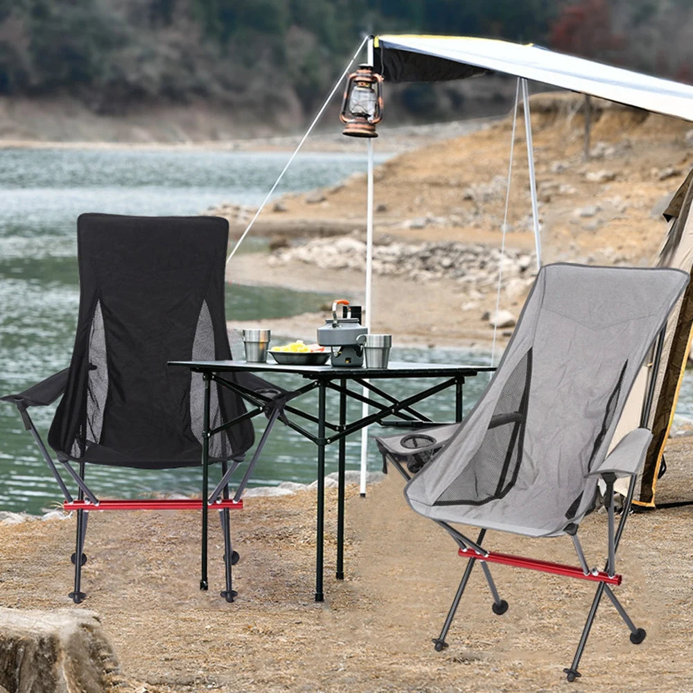 Folding Chair with Armrest, Camping Aluminum Chairs with Cup Cover Lightweight Collapsible Chair for Hiking Fishing Beach