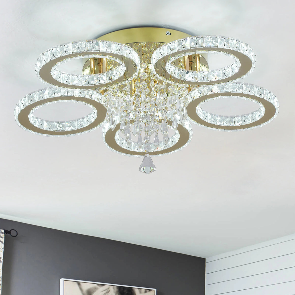 Modern Crystal Ceiling Chandelier Lamp for Living Room Pendant Light Home Art Decora Lustre Ceiling Luminaire for Dining Bedroom