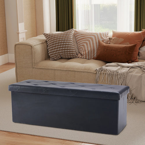 43 Inches Leather Folding Ottoman Storage Footstool Toy Box Bedroom Bench Load 660 Lbs Foot Rest Stool for Living Room