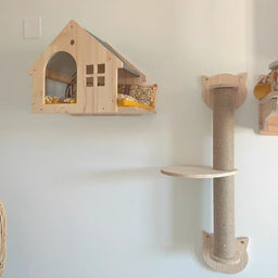 Wall-Mounted Cat Climbing Rope Wooden Cat Tree Hammock Step Ladder Natural Sisal Cat Scratching Post Indoor Wall Cat Furniture