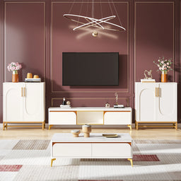 Modern Sideboards, Buffet Cabinet with 4 Doors and Adjustable Shelves (White)