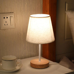 White Wooden USB Nightstand Lamp