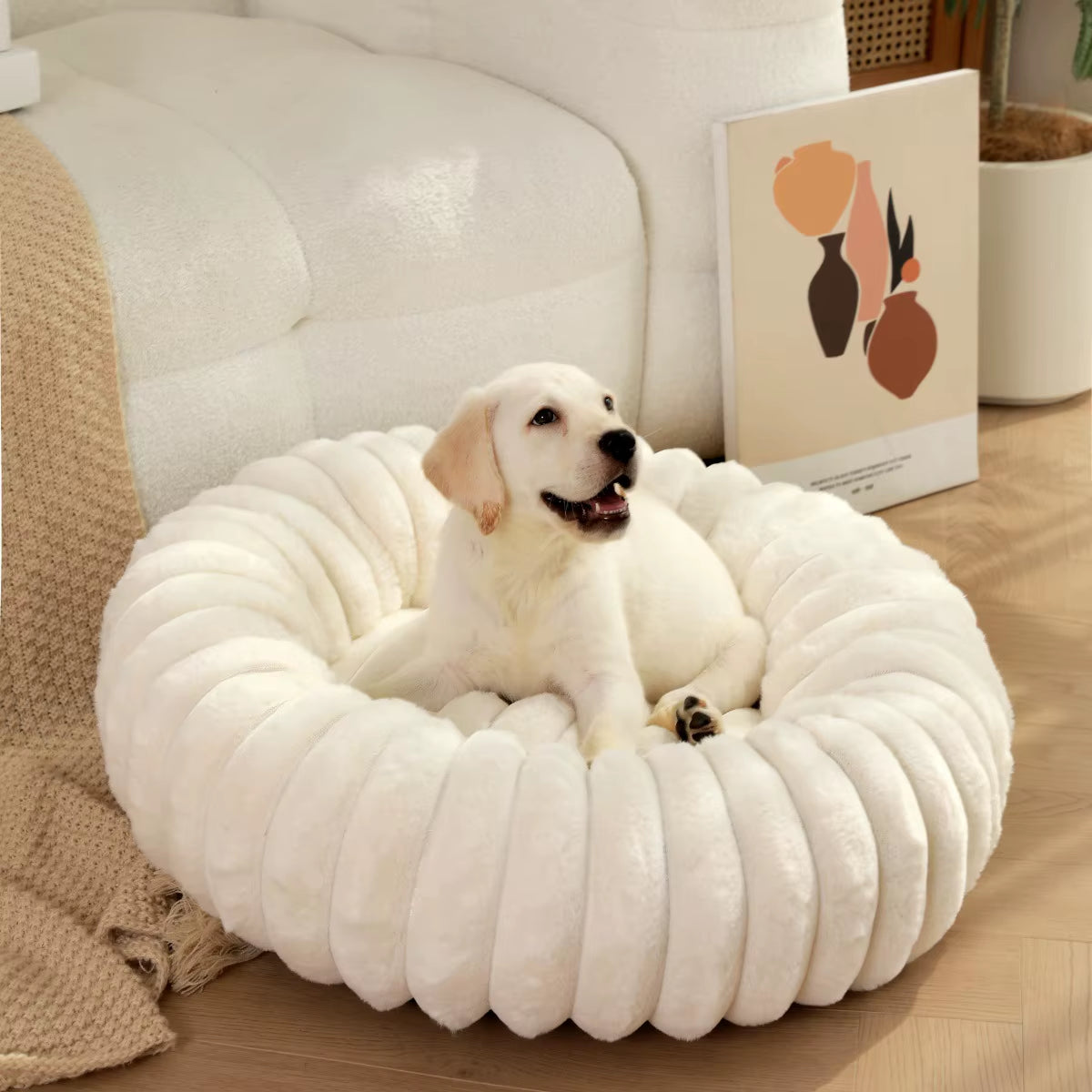 Round Pet Bed for Large Dog, Winter Warm Cat Sofa Bed Washable Large Dog Bed All Seasons Available