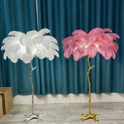Living Room Sofa Side Floor Lamp Nordic Creative Ostrich Feather Standing Floor Light Home Decor Indoor Bedroom Bedside Fixture