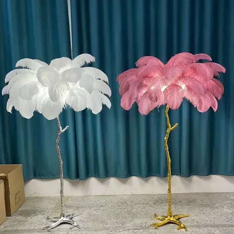 Living Room Sofa Side Floor Lamp Nordic Creative Ostrich Feather Standing Floor Light Home Decor Indoor Bedroom Bedside Fixture