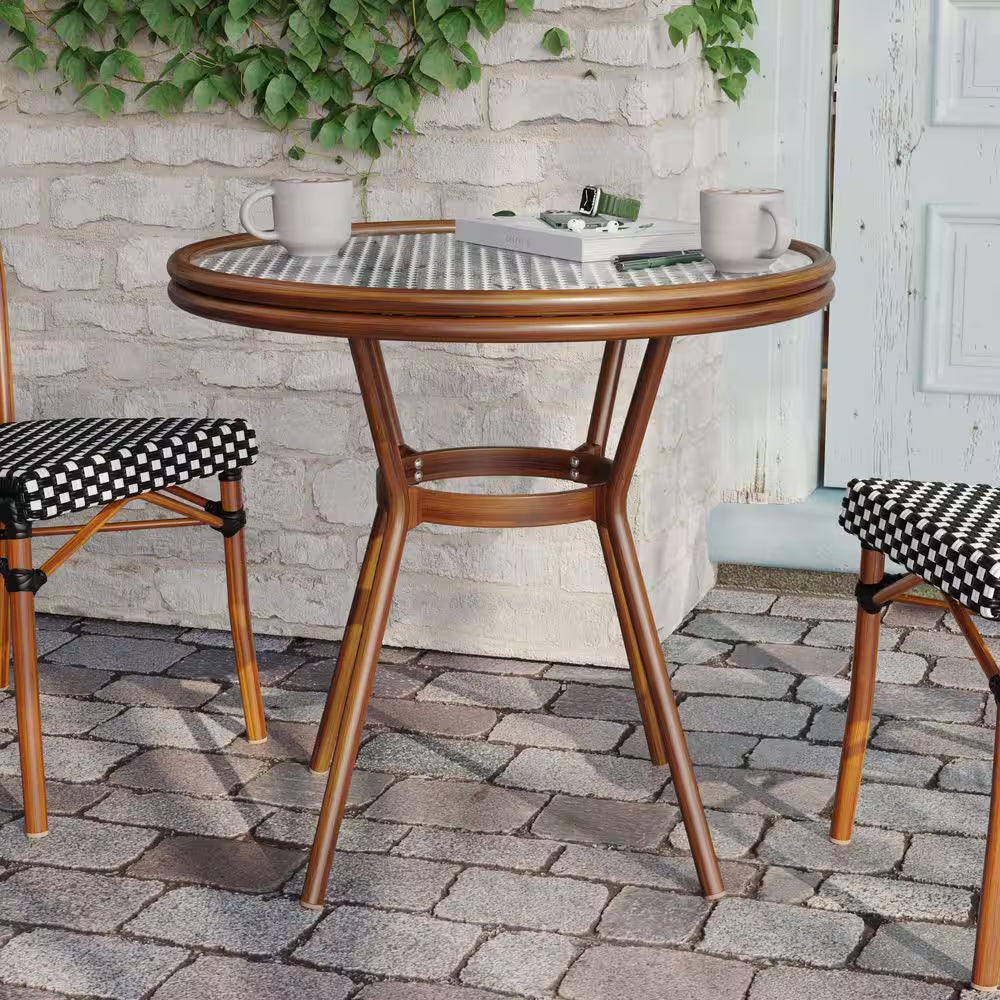 Brown round Aluminum Outdoor Dining Table